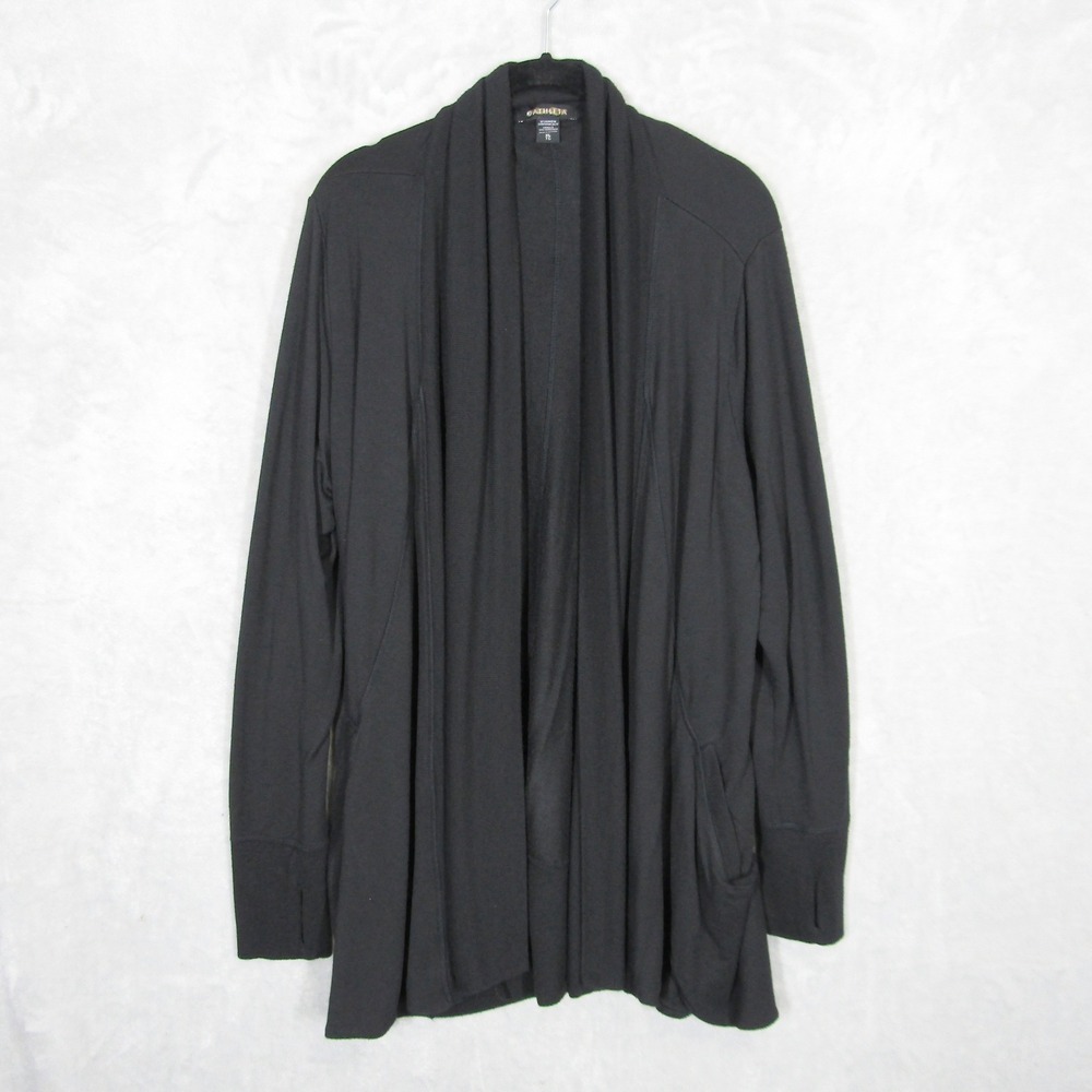 Athleta Black Modal Open Front Cardigan Wrap Sweater Thumbholes Pockets XL TG